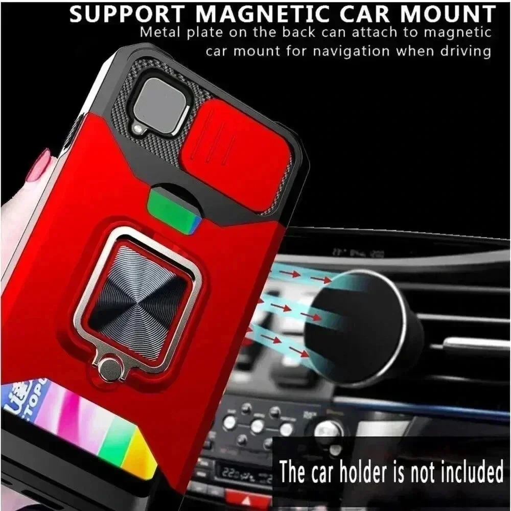 Premium Kick Stand Cardholder Case for Samsung‎ A22 5G Shockproof Black & Red